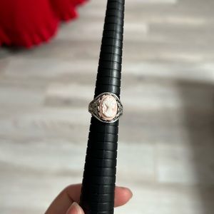 Elegant Silver and Pink Cameo Ring